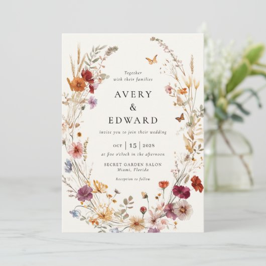 Elegante Floral Fall Wedding Boho Kaart (Staand voorkant)