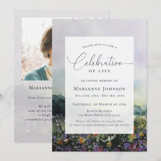 Elegante Floral Field Viering van het Leven Kaart (Voorkant / Achterkant)