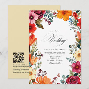 Elegante Floral Fiesta bruiloft met QR-code Kaart