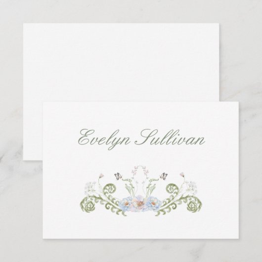 Elegante Floral Flat Place Card (Voorkant / Achterkant)