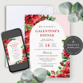 Elegante Floral Galentine's Dinner Party Rode Roze Kaart