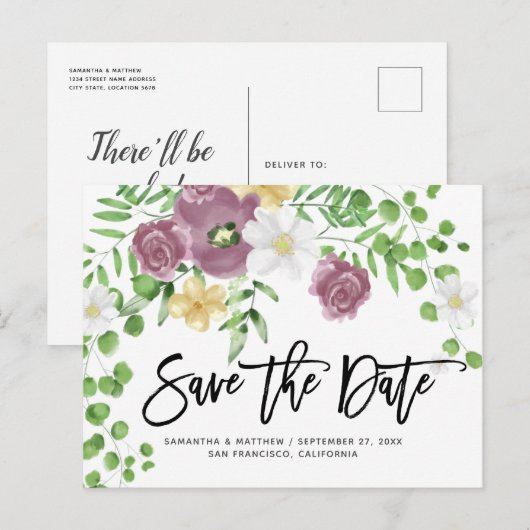 Elegante Floral Garden Spring Wedding Save the Dat Briefkaart (Voorkant / Achterkant)
