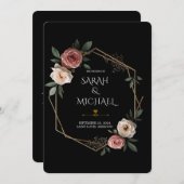 Elegante Floral geometrische bruiloft uitnodiging (Voorkant / Achterkant)