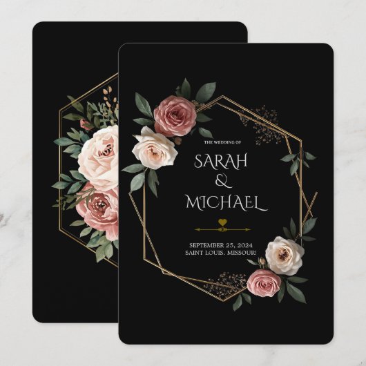 Elegante Floral geometrische bruiloft uitnodiging  (Voorkant / Achterkant)