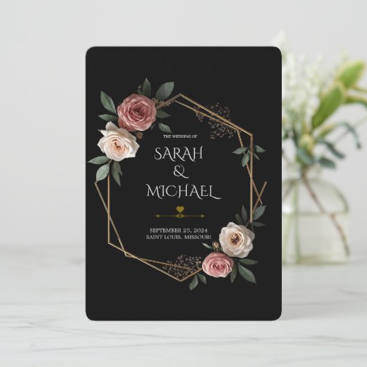 Elegante Floral geometrische bruiloft uitnodiging  (Staand voorkant)