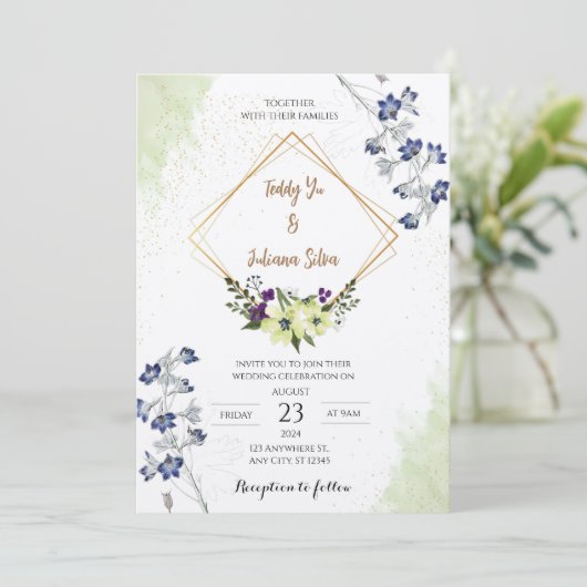 Elegante Floral Geometrische bruiloft uitnodiging (Staand voorkant)