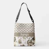 Elegante Floral Glittery Chevron gepersonaliseerd Crossbody Tas (Achterkant)