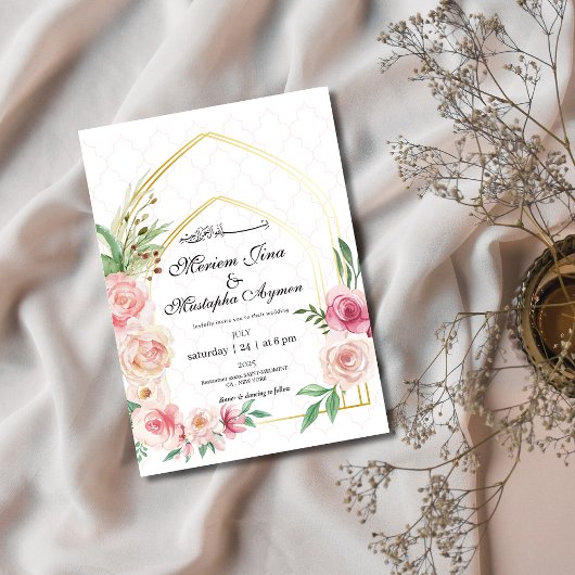Elegante Floral Gold Arch Moslim bruiloft Kaart