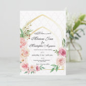 Elegante Floral Gold Arch Moslim bruiloft Kaart (Staand voorkant)