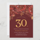 Elegante Floral Gold Bourgogne 30e verjaardag Kaart (Voorkant)
