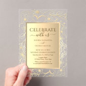 Elegante Floral Gold bruiloft receptie Acryl Uitnodigingen (Insitu (Draagbaar))
