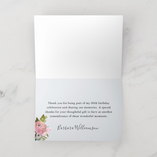 Elegante Floral Gold Foil Verjaardagsfeest Dank u Folie Wenskaart (Binnenlaag)