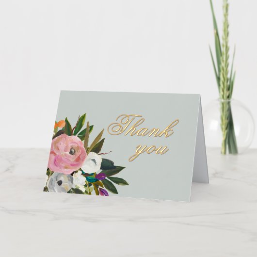 Elegante Floral Gold Foil Verjaardagsfeest Dank u Folie Wenskaart (Voorkant)