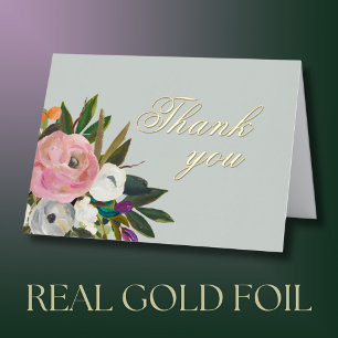 Elegante Floral Gold Foil Verjaardagsfeest Dank u Folie Wenskaart