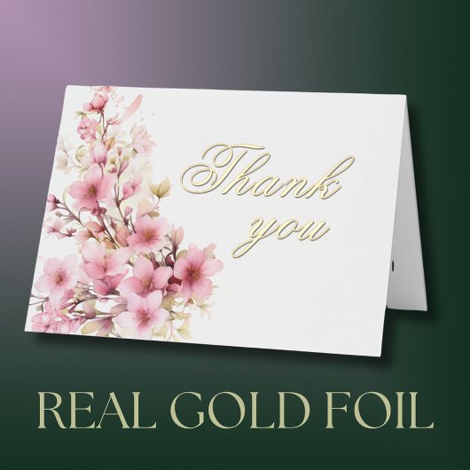 Elegante Floral Gold Foil Verjaardagsfeest Dank u Folie Wenskaart