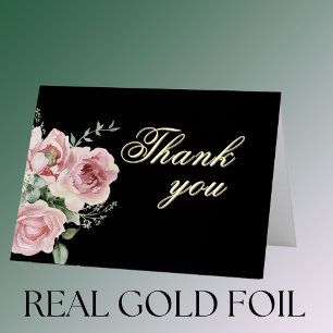 Elegante Floral Gold Foil Verjaardagsfeest Dank u Folie Wenskaart