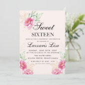 Elegante Floral & Gold Leaf Verjaardag Sweet Sixte Kaart (Staand voorkant)