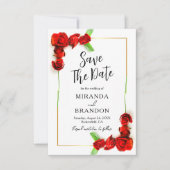 Elegante Floral Gold Lijst Red Roses Bewaar de dat Kaart (Voorkant)