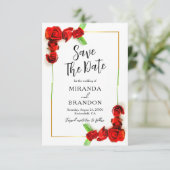 Elegante Floral Gold Lijst Red Roses Bewaar de dat Kaart (Staand voorkant)