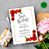 Elegante Floral Gold Lijst Red Roses Bewaar de dat Kaart