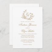Elegante Floral Gold Monogram bruiloft uitnodiging (Voorkant / Achterkant)