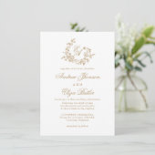 Elegante Floral Gold Monogram bruiloft uitnodiging (Staand voorkant)