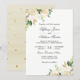 Elegante Floral Gold Waterverf huwelijksuitnodigin Kaart