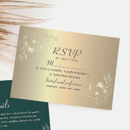 Elegante Floral Gold Wedding RSVP Kaart