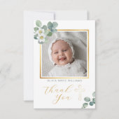 Elegante Floral Goud Kruis Doop Dank u kaart (Voorkant)