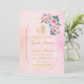 Elegante Floral Goud Lijst Islamitische Moslim bru Kaart (Staand voorkant)