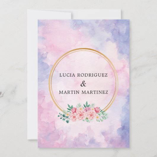 Elegante Floral Goud Paarse Waterverf Nuestra Boda Kaart (Achterkant)