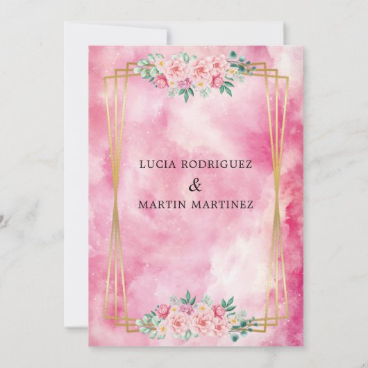 Elegante Floral Goud Roze Waterverf Nuestra Boda Kaart (Achterkant)