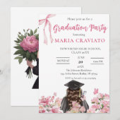 Elegante Floral Graduation Party Uitnodiging (Voorkant / Achterkant)