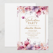 Elegante Floral Graduation Party Uitnodiging (Voorkant / Achterkant)