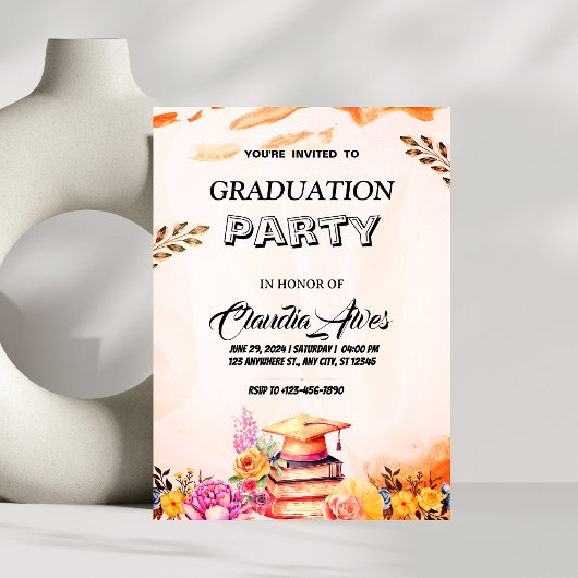 Elegante Floral Graduation Party Uitnodiging