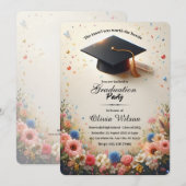 Elegante Floral Graduation Party Uitnodiging (Voorkant / Achterkant)
