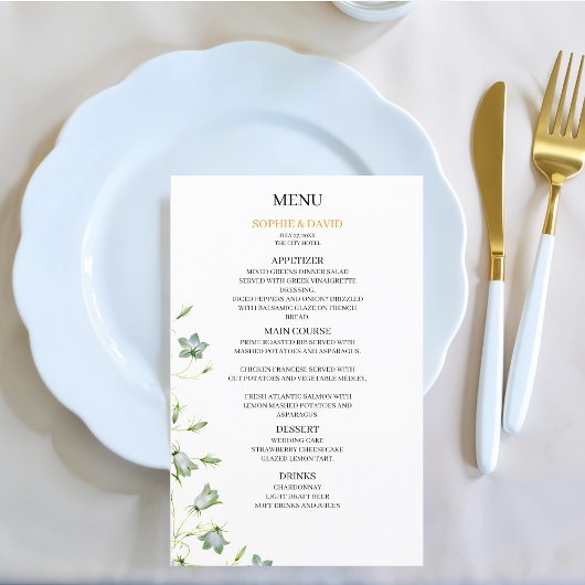 Elegante Floral Green Wedding Budget Menu