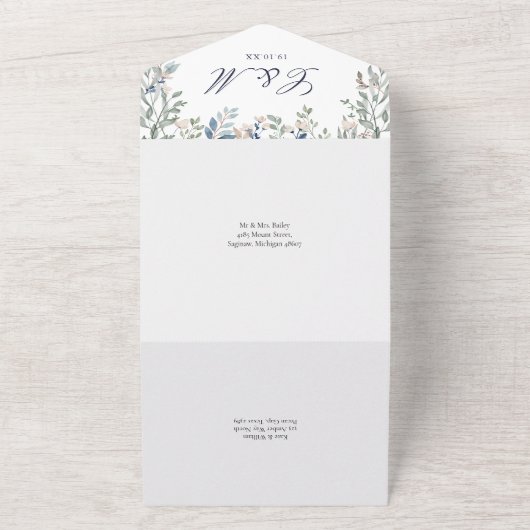 Elegante Floral Greenery Cascade bruiloft All In One Uitnodiging (Buitenkant)