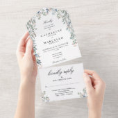 Elegante Floral Greenery Cascade bruiloft All In One Uitnodiging (Afscheurbaar)