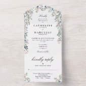 Elegante Floral Greenery Cascade bruiloft All In One Uitnodiging (Binnen)