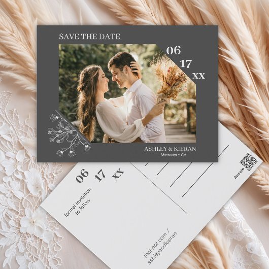 Elegante Floral Grey Wedding Save the Date Briefkaart