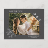 Elegante Floral Grey Wedding Save the Date Briefkaart (Voorkant)