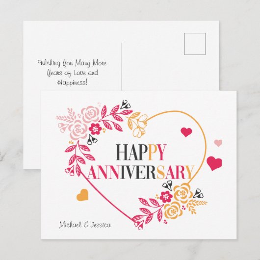 Elegante Floral Happy Jubileum Kaart (Voorkant / Achterkant)