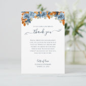 Elegante Floral Herfst Navy en Roest Wedding Boho Bedankkaart (Staand voorkant)