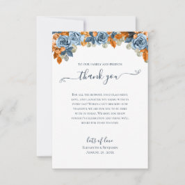 Elegante Floral Herfst Navy en Roest Wedding Boho Bedankkaart