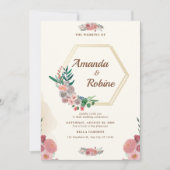 Elegante Floral Hexagon Gold Lijst bruiloft Kaart (Voorkant)