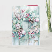 Elegante Floral Holly Berry Kerstkrans Feestdagen Kaart (Voorkant)