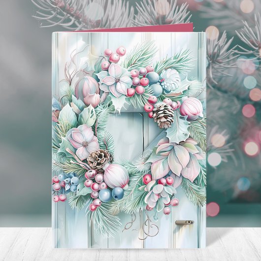 Elegante Floral Holly Berry Kerstkrans Feestdagen Kaart