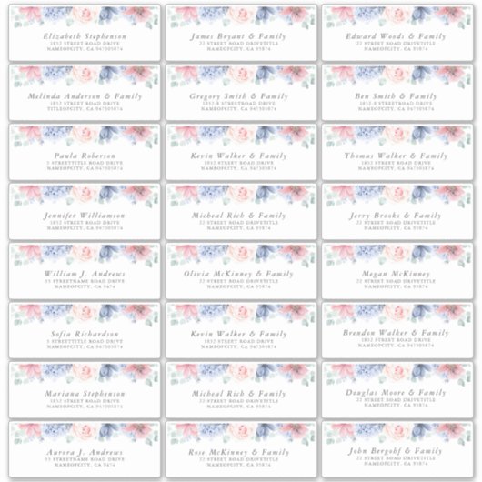 Elegante Floral Individuele Gast Adresetiketten Sticker (Voorkant)