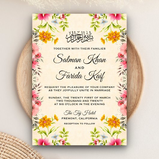 Elegante Floral Islamitische Moslim Bruiloft Uitno Kaart